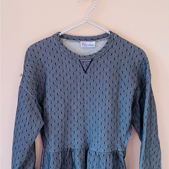 Red Valentino Mesh Dress Lace Sweatshirt Dress Midi Demure Winter Dress Small - Picture 3 of 14